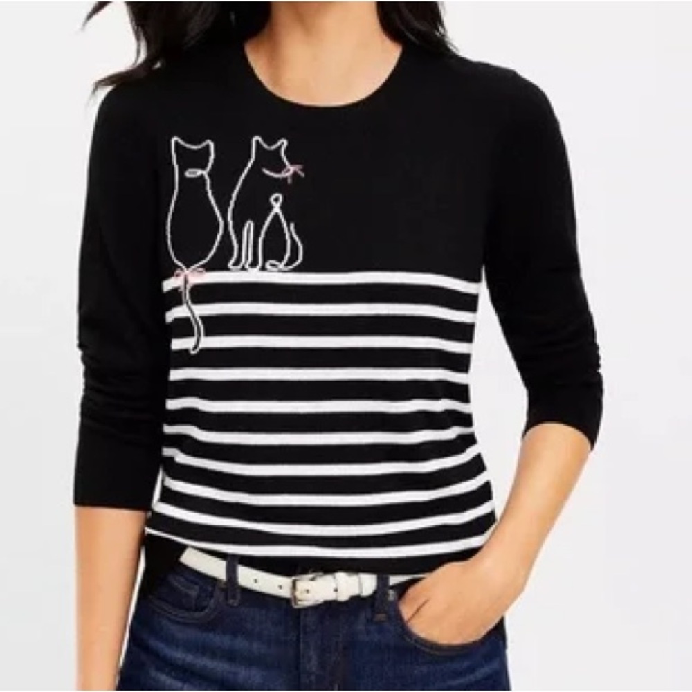 LOFT Black Sweater with White and Red Accents